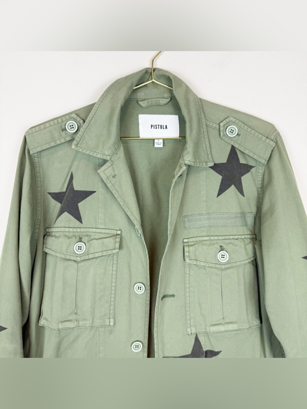 Pistola Camilo Military Jacket Royal Honor Green Stars Shacket Size Small - Picture 6 of 13